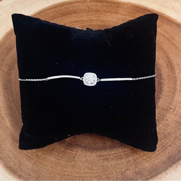 Moissanite Solitaire With Square Halo Adjustable Chain Bracelet in 925 Silver - Picture 2 of 7